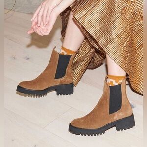 Freda Salvador Tan Suede Chelsea Lug-Soled Ankle Boots